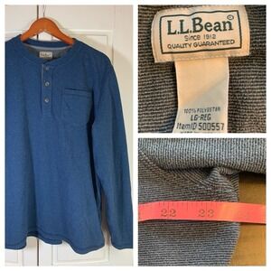 LL Bean Henley Men's Large Reg Blue Striped‎ Layering Pocket Fleece ID #500557